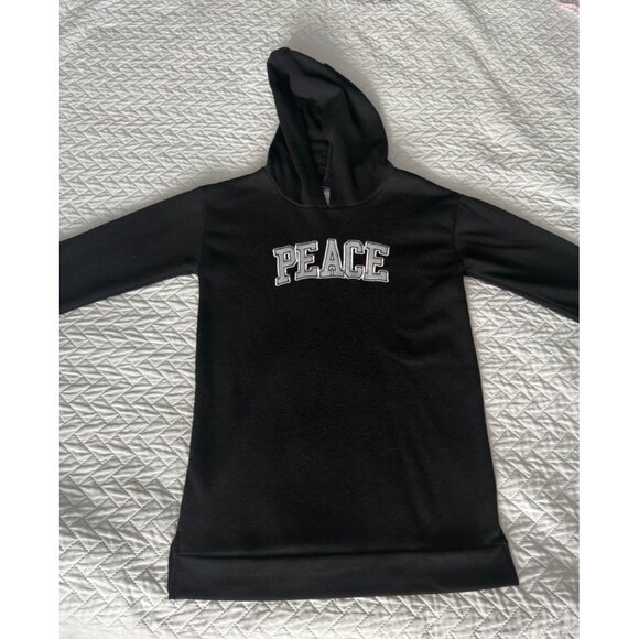 Girls Black Hooded Dress "Peace" Design Long Hoodie NWOT Kidtopia size 12-14 - Picture 12 of 15